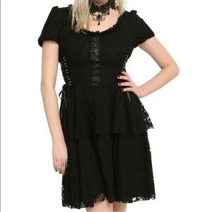 Gothic spin doctor black lacy lace up corset dress